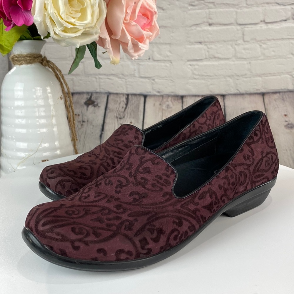 DANSKO Burgundy Embossed Leather Low Heel Flats